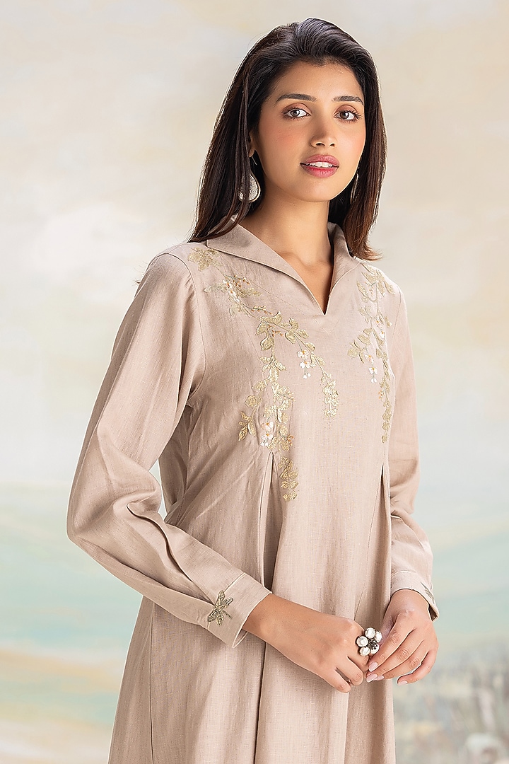 Sage Linen Embroidered Kaftan by Kaveri at Pernia's Pop Up Shop