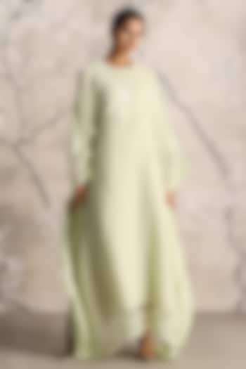 Lane Green Linen Embroidered Kaftan by Kaveri at Pernia's Pop Up Shop