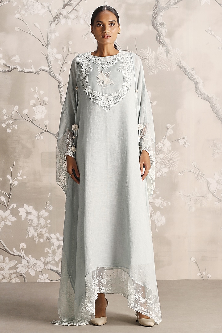 Ice Linen Embroidered Kaftan by Kaveri at Pernia's Pop Up Shop