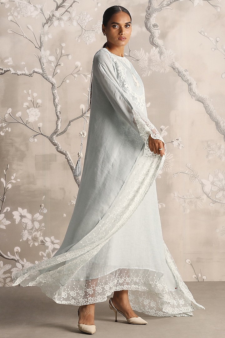 Ice Linen Embroidered Kaftan by Kaveri at Pernia's Pop Up Shop