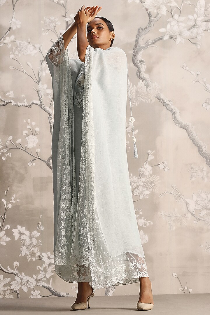 Ice Linen Embroidered Kaftan by Kaveri at Pernia's Pop Up Shop