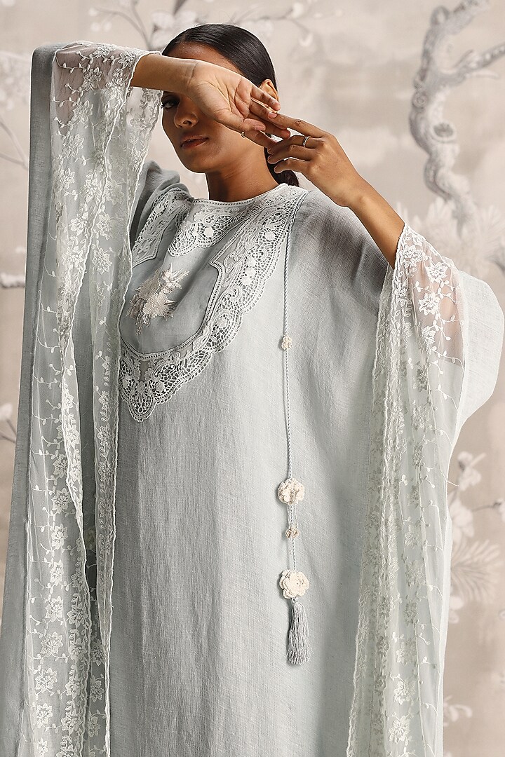 Ice Linen Embroidered Kaftan by Kaveri at Pernia's Pop Up Shop