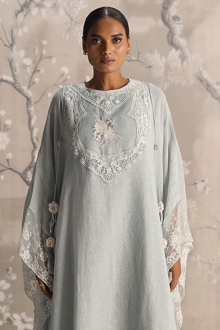 Ice Linen Embroidered Kaftan by Kaveri at Pernia's Pop Up Shop