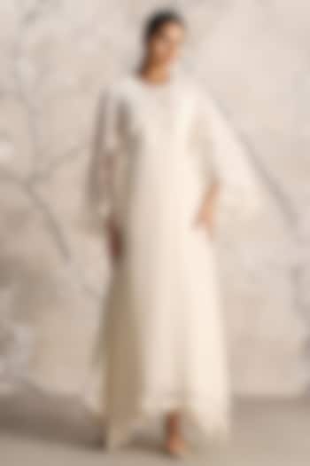 Off-White Linen Embroidered Cocktail Dress by Kaveri at Pernia's Pop Up Shop