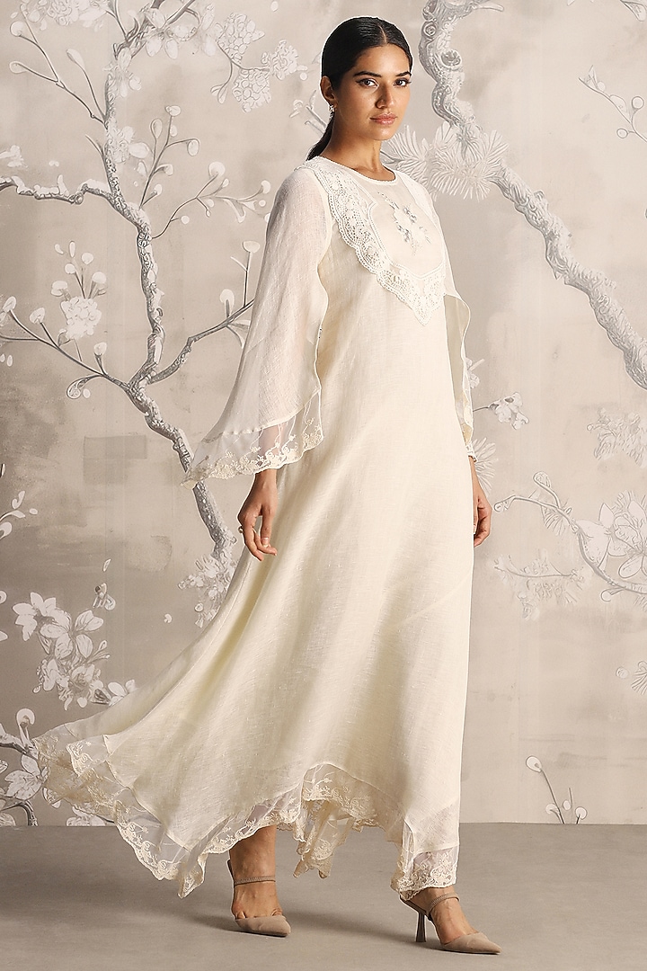 Off-White Linen Embroidered Cocktail Dress by Kaveri at Pernia's Pop Up Shop