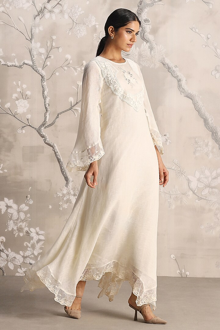 Off-White Linen Embroidered Cocktail Dress by Kaveri at Pernia's Pop Up Shop