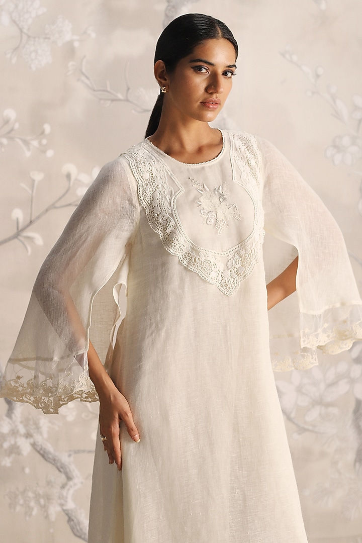 Off-White Linen Embroidered Cocktail Dress by Kaveri at Pernia's Pop Up Shop