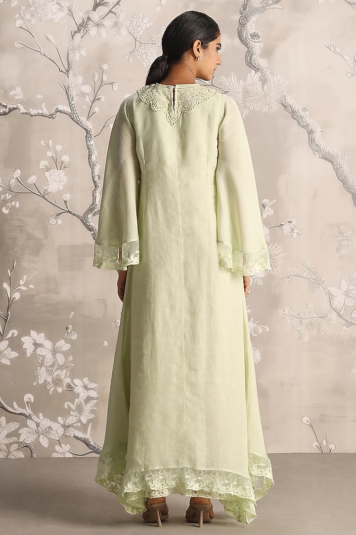 Lane Green Linen Embroidered Cocktail Dress by Kaveri at Pernia's Pop Up Shop