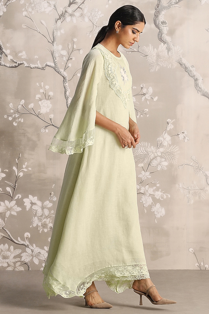 Lane Green Linen Embroidered Cocktail Dress by Kaveri at Pernia's Pop Up Shop