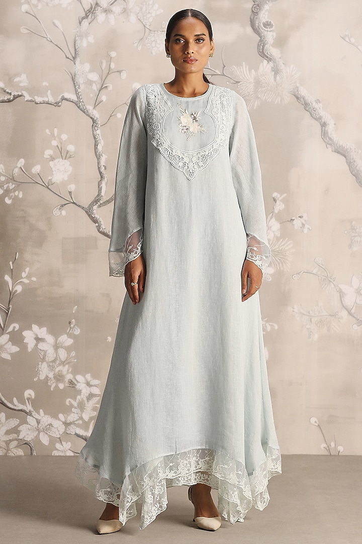 Ice Linen Embroidered Cocktail Dress by Kaveri at Pernia's Pop Up Shop
