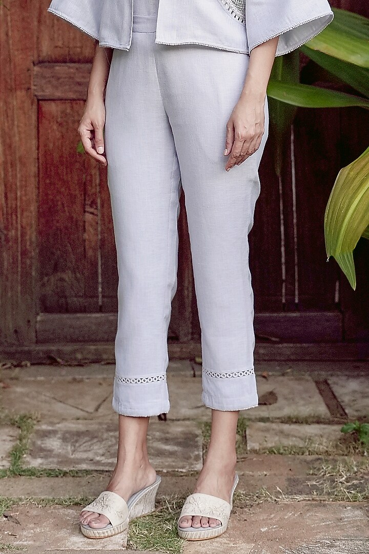 Smoke Grey Linen Blend Machine Embroidered Co-Ord Set by Kaveri at Pernia's Pop Up Shop
