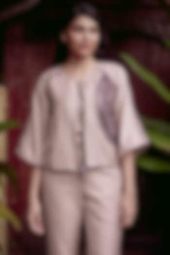 Mauve Linen Blend Machine Embroidered Short Jacket by Kaveri at Pernia's Pop Up Shop