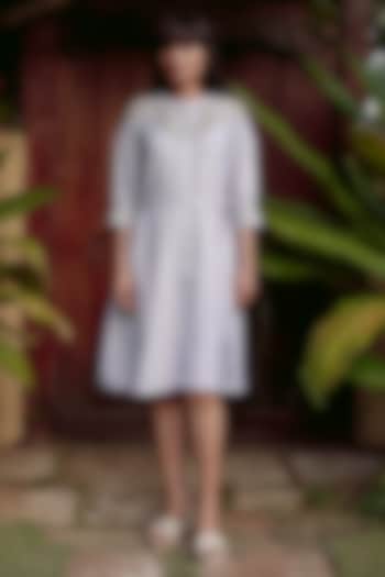 Smoke Grey Linen Blend Embroidered Vacation Dress by Kaveri at Pernia's Pop Up Shop