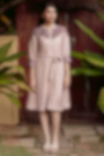 Mauve Linen Blend Embroidered Vacation Dress by Kaveri at Pernia's Pop Up Shop