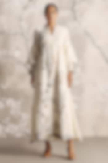 Off-White Linen Blend & Silk Organza Embroidered Cocktail Dress by Kaveri at Pernia's Pop Up Shop