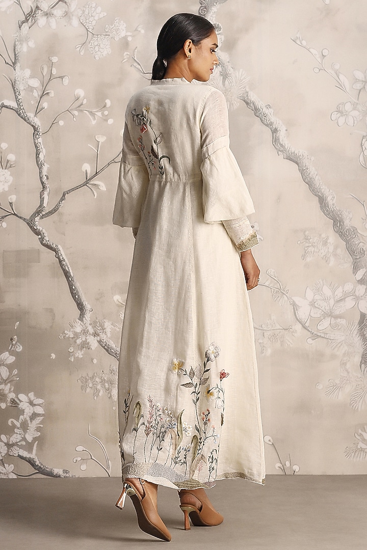 Off-White Linen Blend & Silk Organza Embroidered Cocktail Dress by Kaveri at Pernia's Pop Up Shop