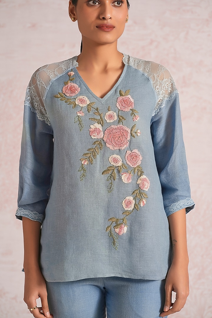 Ink Blue Linen Blend Co-Ord Set by Kaveri at Pernia's Pop Up Shop