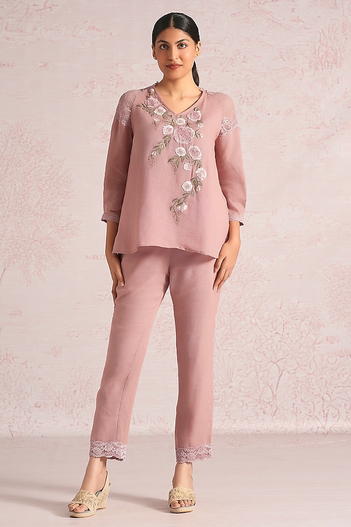 Rose Bud Linen Blend Co-Ord Set by Kaveri at Pernia's Pop Up Shop