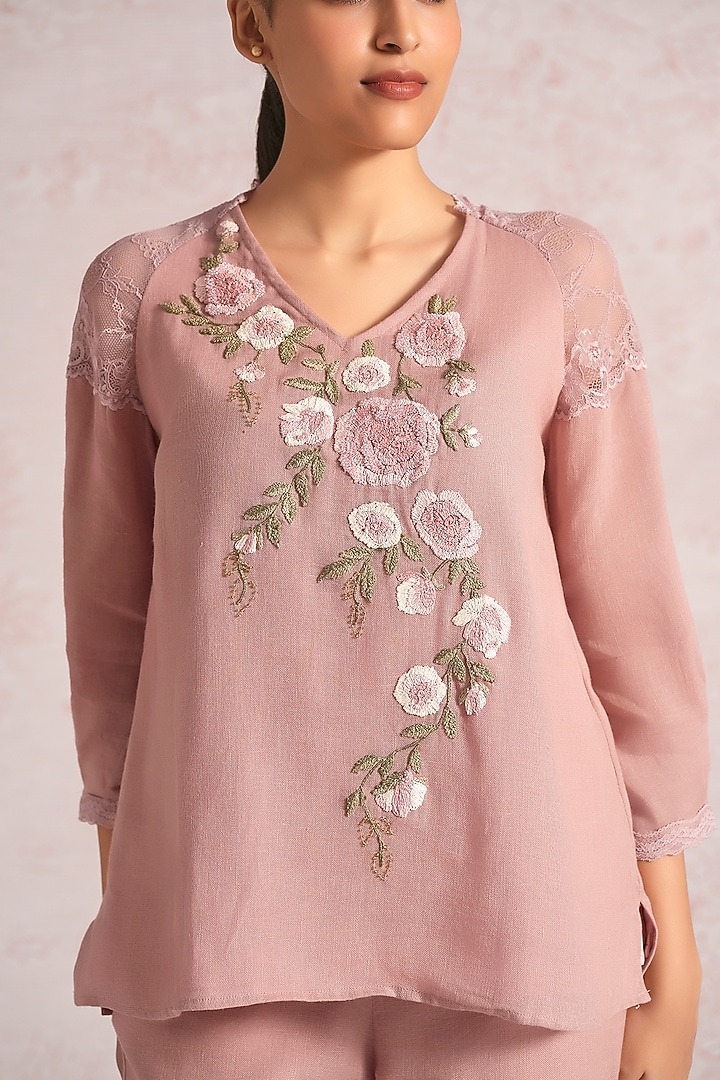 Rose Bud Linen Blend Co-Ord Set by Kaveri at Pernia's Pop Up Shop
