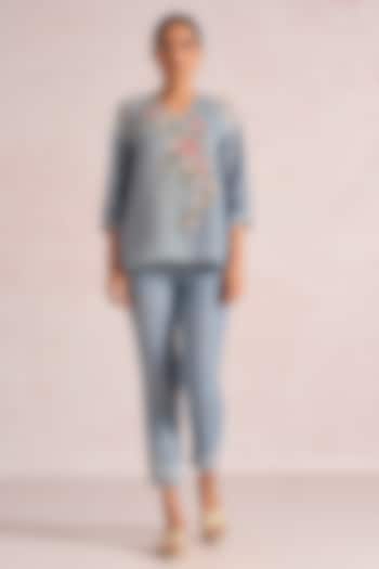 Ink Blue Linen Blend Top by Kaveri at Pernia's Pop Up Shop