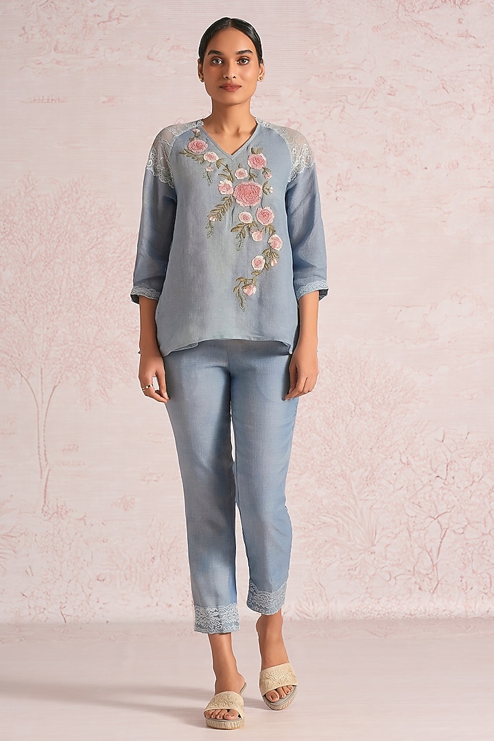 Ink Blue Linen Blend Top by Kaveri at Pernia's Pop Up Shop