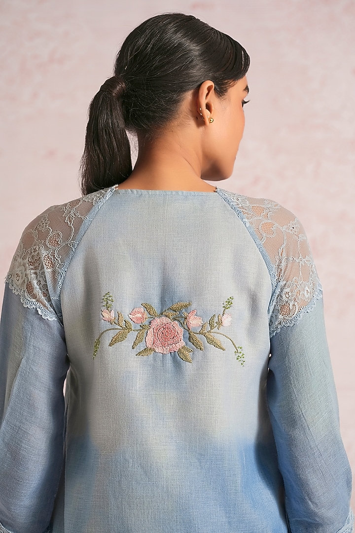 Ink Blue Linen Blend Top by Kaveri at Pernia's Pop Up Shop