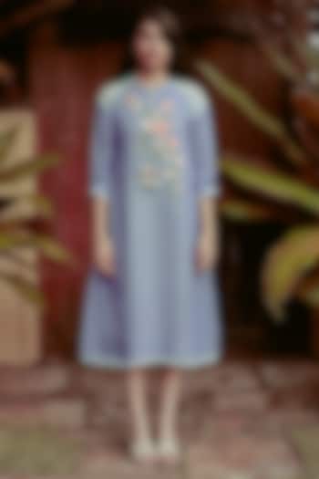Ink Blue Linen Blend Midi Vacation Dress by Kaveri at Pernia's Pop Up Shop