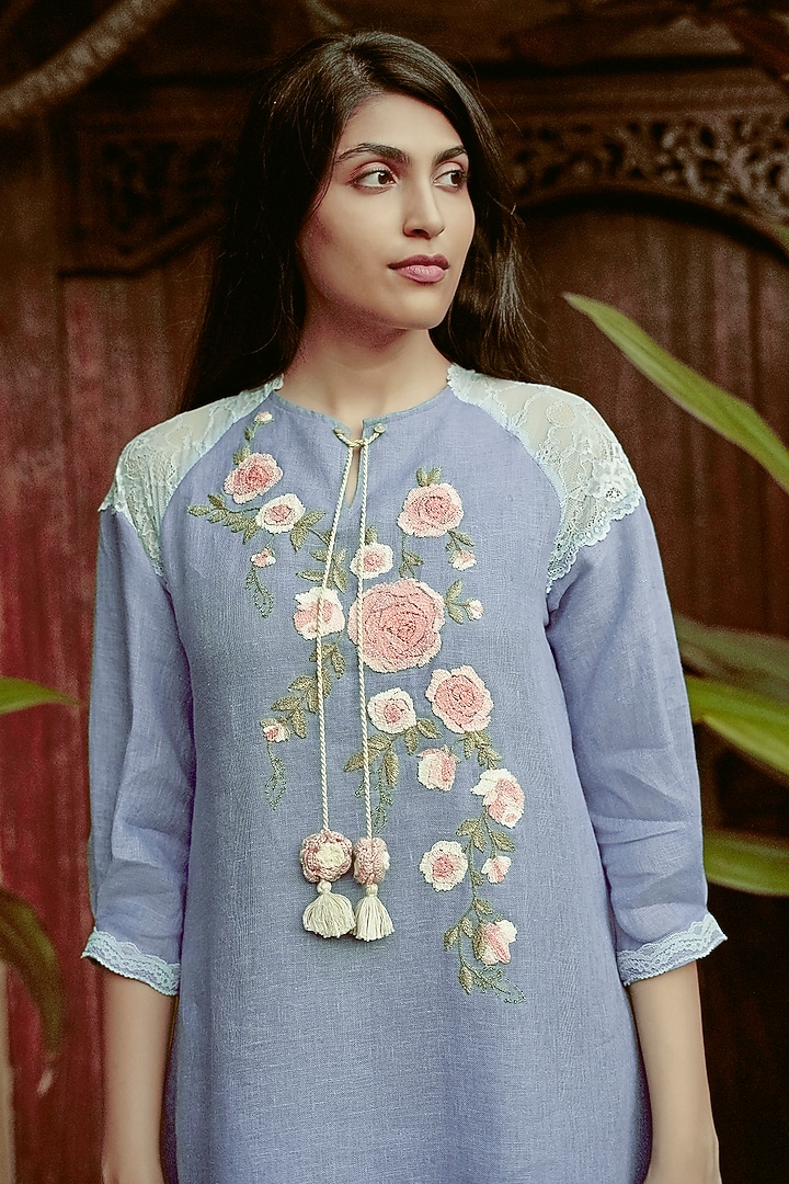 Ink Blue Linen Blend Midi Vacation Dress by Kaveri at Pernia's Pop Up Shop