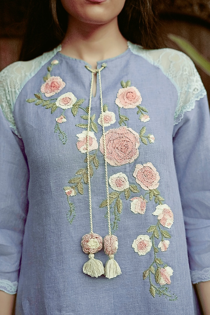 Ink Blue Linen Blend Midi Vacation Dress by Kaveri at Pernia's Pop Up Shop