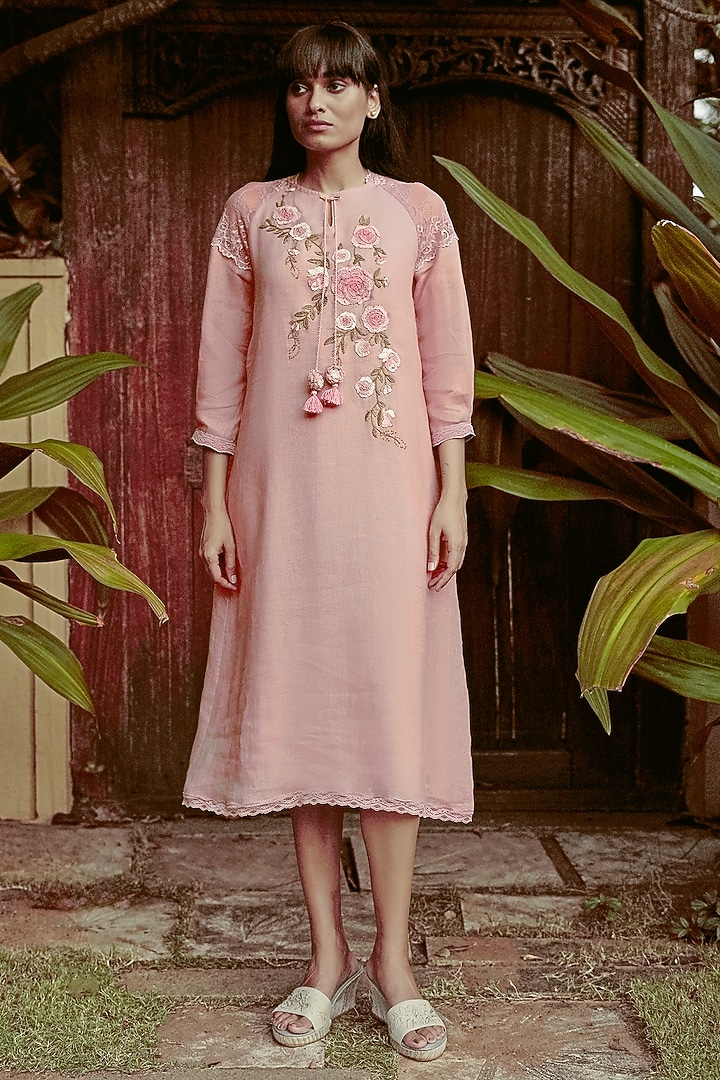 Rose Bud Linen Blend Midi Vacation Dress by Kaveri at Pernia's Pop Up Shop