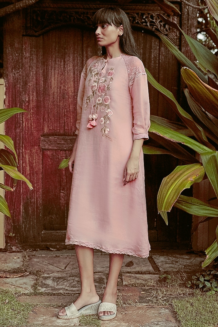 Rose Bud Linen Blend Midi Vacation Dress by Kaveri at Pernia's Pop Up Shop