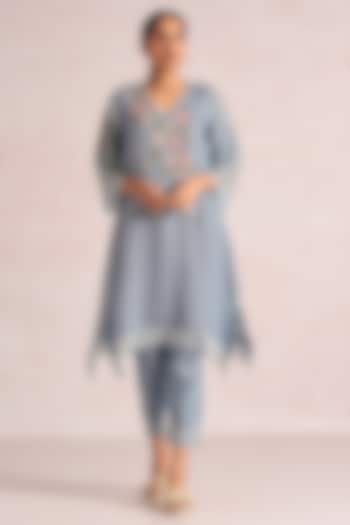 Ink Blue Linen Blend Tunic Set by Kaveri at Pernia's Pop Up Shop