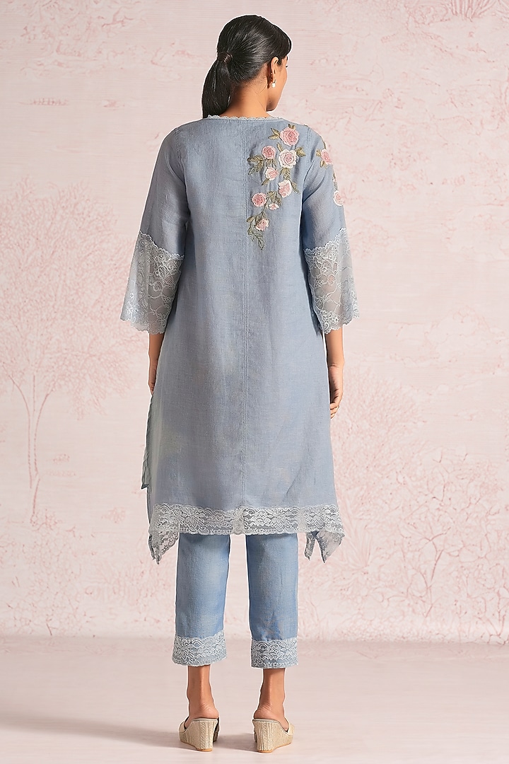 Ink Blue Linen Blend Tunic Set by Kaveri at Pernia's Pop Up Shop