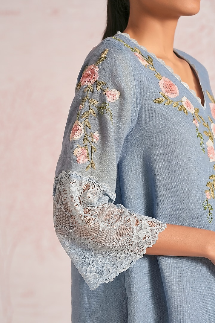 Ink Blue Linen Blend Tunic Set by Kaveri at Pernia's Pop Up Shop