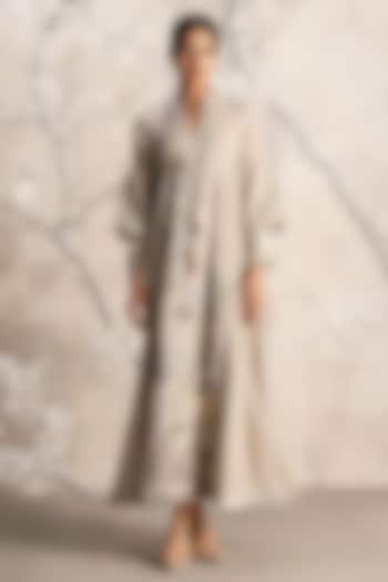 Natural-Colored Linen Blend & Silk Organza Embroidered Cocktail Dress by Kaveri at Pernia's Pop Up Shop