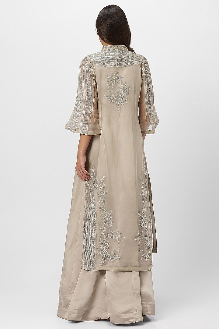 Natural-Colored Linen Blend Hand Embroidered & Screen Printed Cocktail Dress by Kaveri at Pernia's Pop Up Shop