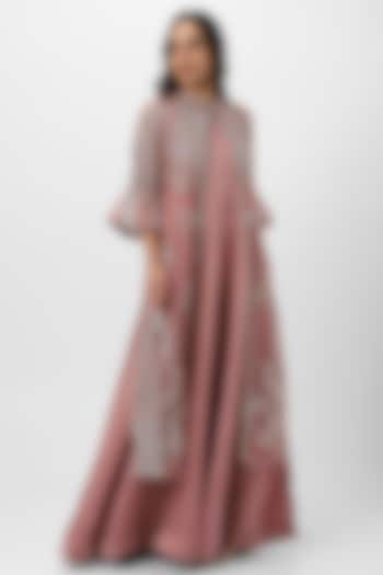 Chateau Rose Linen Blend & Silk Organza Embroidered Cocktail Dress by Kaveri at Pernia's Pop Up Shop