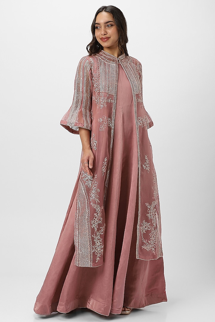 Chateau Rose Linen Blend & Silk Organza Embroidered Cocktail Dress by Kaveri at Pernia's Pop Up Shop