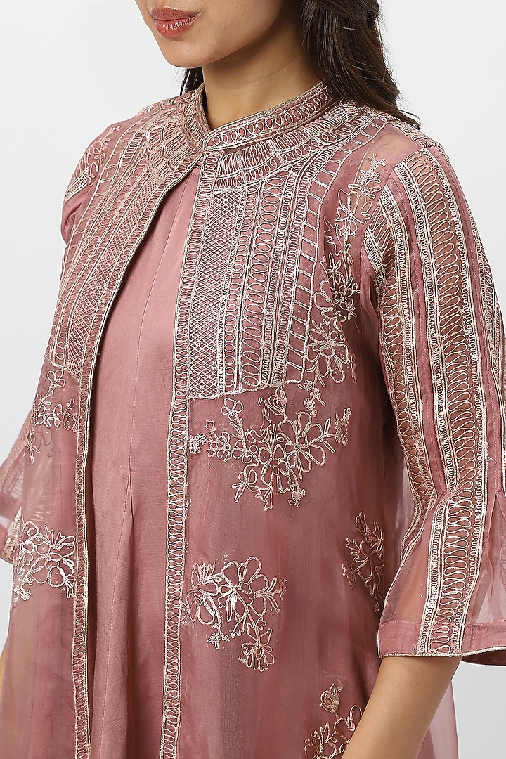 Chateau Rose Linen Blend & Silk Organza Embroidered Cocktail Dress by Kaveri at Pernia's Pop Up Shop
