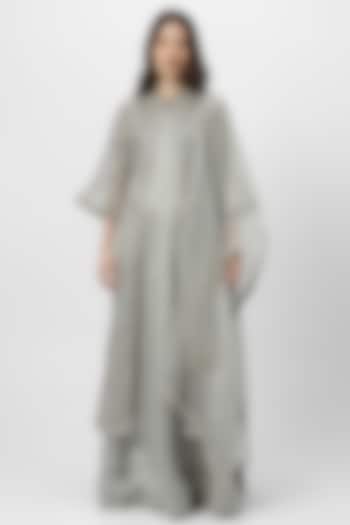 Fern Linen Blend & Silk Organza Embroidered Cocktail Dress by Kaveri at Pernia's Pop Up Shop