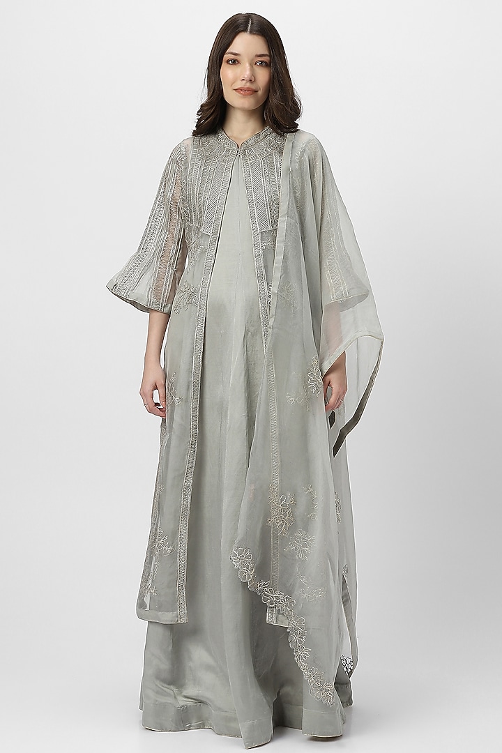 Fern Linen Blend & Silk Organza Embroidered Cocktail Dress by Kaveri at Pernia's Pop Up Shop