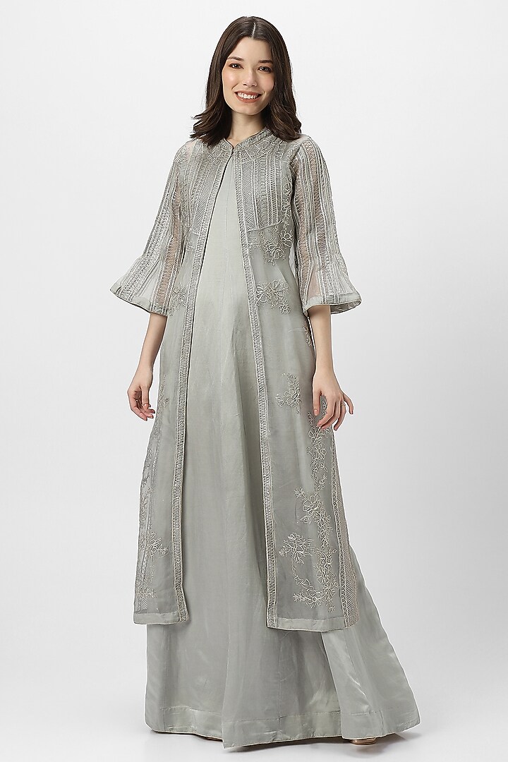 Fern Linen Blend & Silk Organza Embroidered Cocktail Dress by Kaveri at Pernia's Pop Up Shop