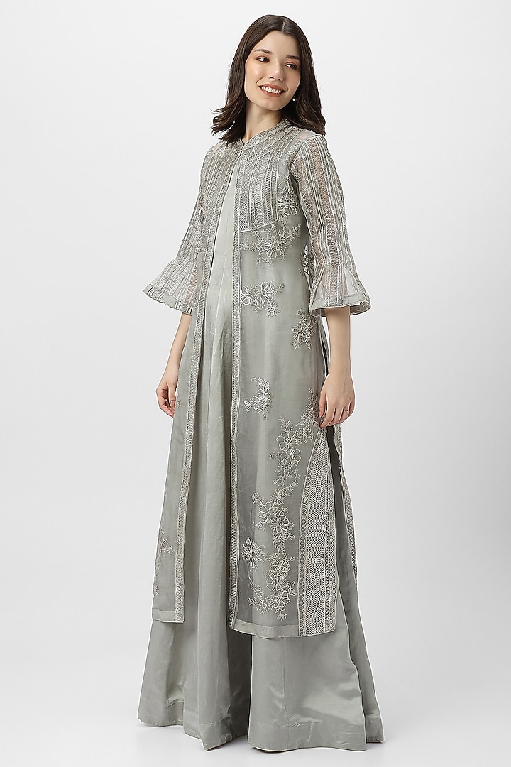 Fern Linen Blend & Silk Organza Embroidered Cocktail Dress by Kaveri at Pernia's Pop Up Shop