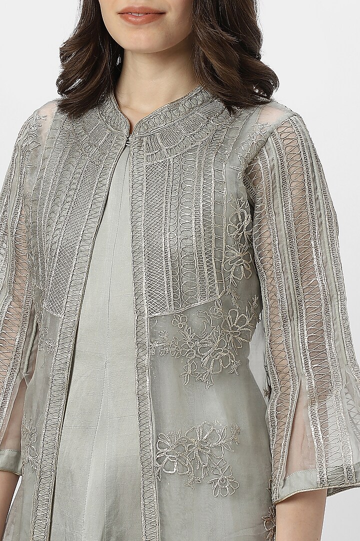 Fern Linen Blend & Silk Organza Embroidered Cocktail Dress by Kaveri at Pernia's Pop Up Shop