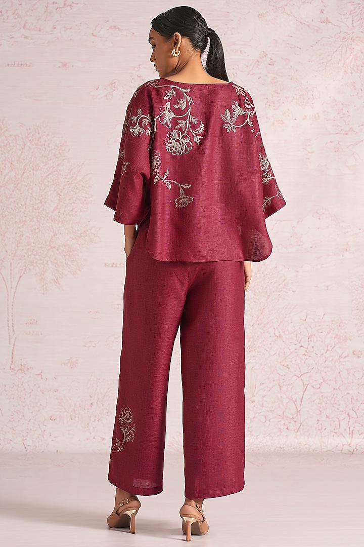Merlot Linen Blend Floral Printed Co-Ord Set by Kaveri at Pernia's Pop Up Shop