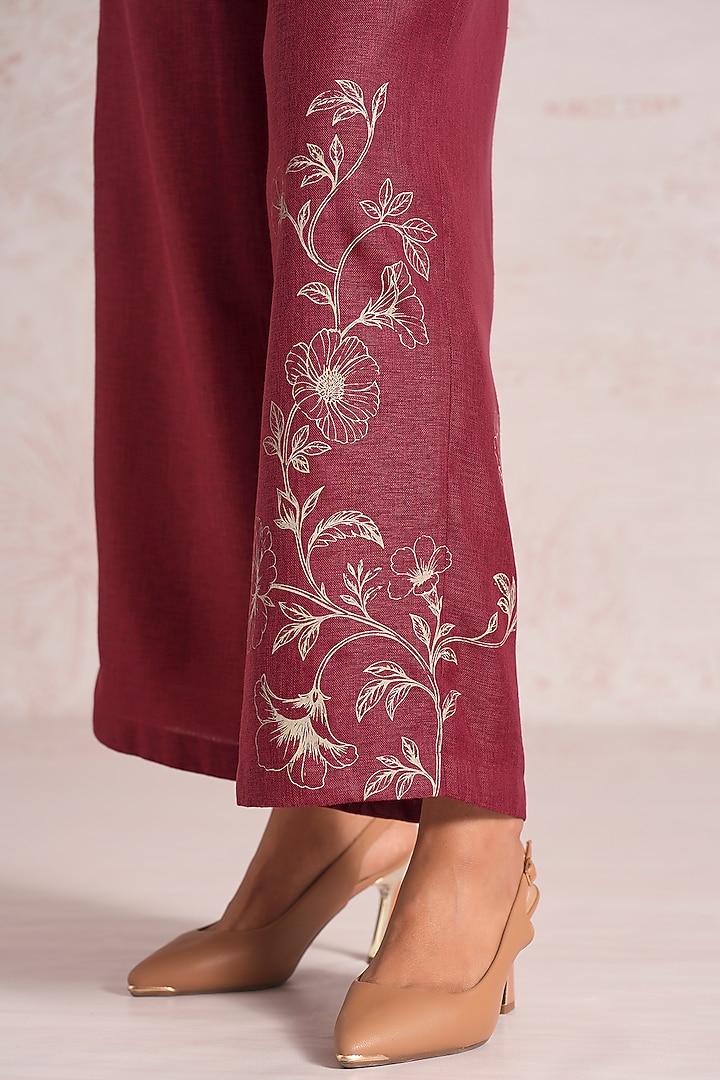 Merlot Linen Blend Floral Printed Co-Ord Set by Kaveri at Pernia's Pop Up Shop