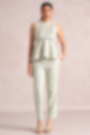 Bonny Green Linen Blend Floral Printed Co-Ord Set by Kaveri at Pernia's Pop Up Shop