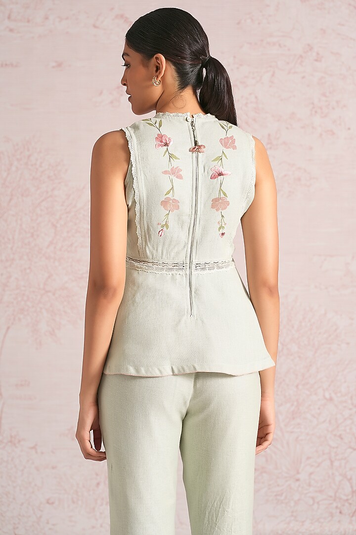 Bonny Green Linen Blend Floral Printed Co-Ord Set by Kaveri at Pernia's Pop Up Shop