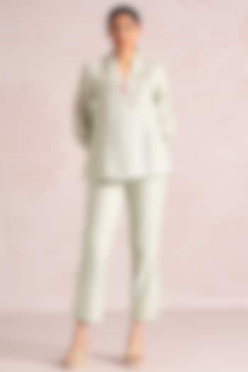 Bonny Green Linen Blend Floral Printed Co-Ord Set by Kaveri at Pernia's Pop Up Shop