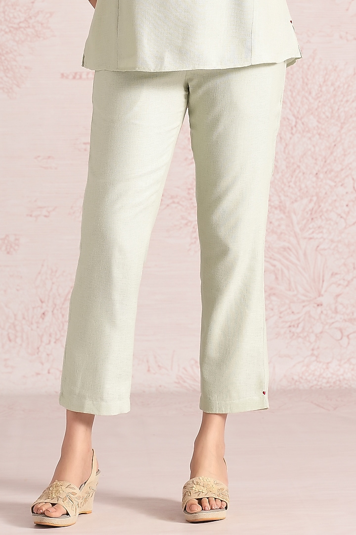 Bonny Green Linen Blend Floral Printed Co-Ord Set by Kaveri at Pernia's Pop Up Shop